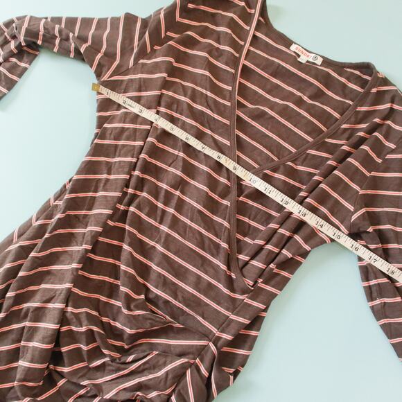Sundry Fabian Gray Red Striped Long Sleeve Faux Wrap Dress Size Large - Picture 4 of 7